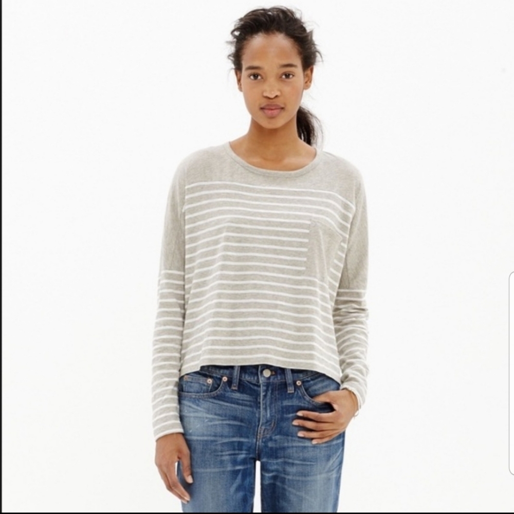 MADEWELL XS gray white stripe crop tee